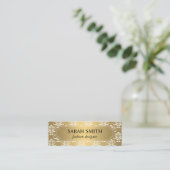 Elegante Damast / Goud Metaal Mini Visitekaartje (Staand voorkant)