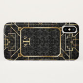 Elegante Damast Gouden Art Deco Aangepast Monogram Case-Mate iPhone Case (Achterkant (horizontaal))