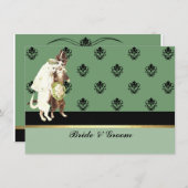 Elegante Damast Groene Katten Trouwset Uitnodiging (Voorkant / Achterkant)