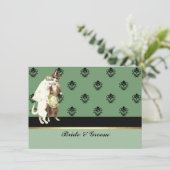 Elegante Damast Groene Katten Trouwset Uitnodiging (Staand voorkant)