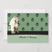 Elegante Damast Groene Katten Trouwset Uitnodiging (Voorkant)