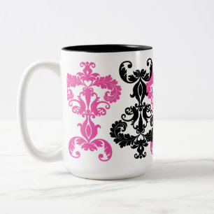 Elegante damast in zwart en roze tweekleurige koffiemok