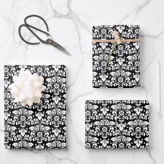 Elegante damast Inpakpapier Plat Vel Set van 3