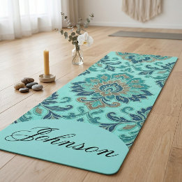 Elegante Damast Mandala Zen Heilige Geometrie Teal Yogamat