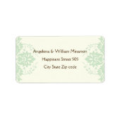 Elegante damast mint groen, bruin, ivoor bruiloft etiket (Voorkant)