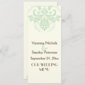 Elegante damast mint groen, ivoor bruiloft menukaa menu (Voorkant / Achterkant)