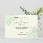 Elegante damast mint groen, ivoren bruiloft kaart (Staand voorkant)
