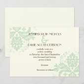 Elegante damast mint groen, ivoren bruiloft kaart (Voorkant / Achterkant)
