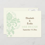 Elegante damast mint ivoor bruiloft Save the Date Aankondigingskaart (Voorkant / Achterkant)