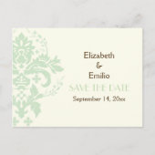 Elegante damast mint ivoor bruiloft Save the Date Aankondigingskaart (Voorkant)