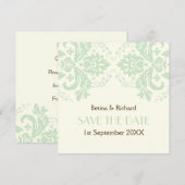 Elegante damast mint ivoor bruiloft Save the Date Kaart (Voorkant / Achterkant)