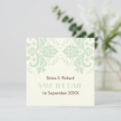 Elegante damast mint ivoor bruiloft Save the Date Kaart (Staand voorkant)