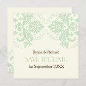 Elegante damast mint ivoor trouw Save the Date Kaart (Voorkant / Achterkant)
