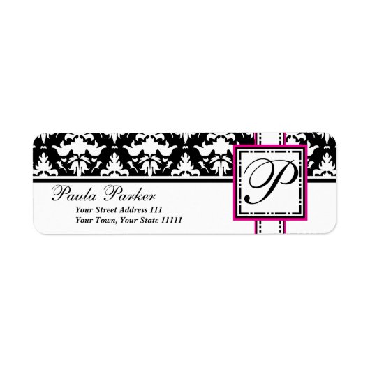 Elegante Damast Monogram P Chique Labels (Voorkant)