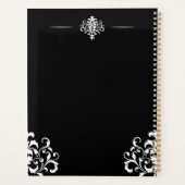 Elegante Damast Monogram Zwarte en Witte Kantoor Planner (Achterkant)