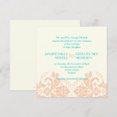 Elegante damast perzik, aqua, ivoren bruiloft kaart (Voorkant / Achterkant)