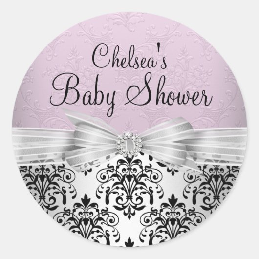 Elegante Damast Roze Baby Shower Sticker (Voorkant)