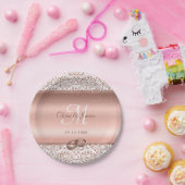 Elegante Damast Roze Gouden Monogram Bruiloft Papieren Bordje (Feest)