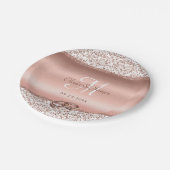 Elegante Damast Roze Gouden Monogram Bruiloft Papieren Bordje (Gekanteld)