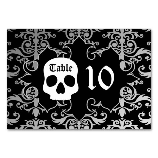 Elegante damast schedel Halloween tafelnummer (Voorkant)