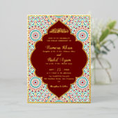 Elegante Damast Sierlijke Mihrab Moslim Bruiloft Folie Uitnodiging (Staand Voorkant)