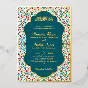 Elegante Damast Sierlijke Mihrab Moslim Bruiloft Folie Uitnodiging