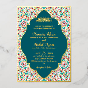 Elegante Damast Sierlijke Mihrab Moslim Bruiloft Folie Uitnodiging