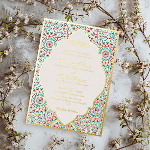 Elegante Damast Sierlijke Mihrab Moslim Bruiloft Folie Uitnodiging