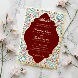 Elegante Damast Sierlijke Mihrab Moslim Bruiloft Folie Uitnodiging