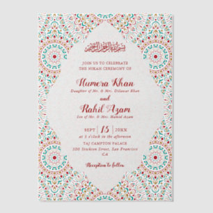 Elegante Damast Sierlijke Mihrab Moslim Bruiloft Vellum Uitnodigingen