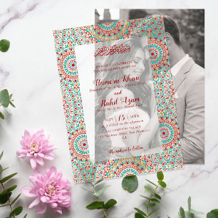 Elegante Damast Sierlijke Mihrab Moslim Bruiloft Vellum Uitnodigingen