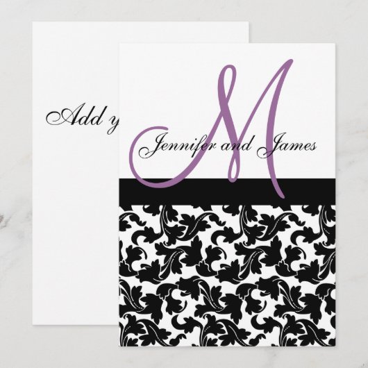 Elegante Damast Trouwkaart met Monogram Paars Kaart (Voorkant / Achterkant)