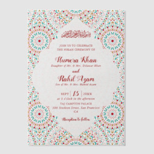 Elegante Damast Versierde Mihrab Moslim Bruiloft Vellum Uitnodigingen