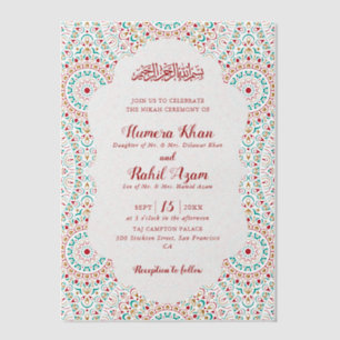 Elegante Damast Versierde Mihrab Moslim Bruiloft Vellum Uitnodigingen