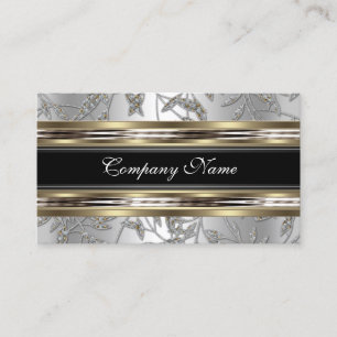 Elegante Damast Zilver Tin Chroom Metaal Zwart Visitekaartje