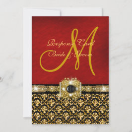 Elegante damast zwart rood goud RSVP kaartje