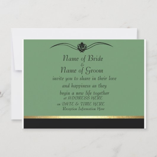 Elegante Damastgroene Katten Trouwset Uitnodiging (Achterkant)