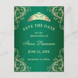 Elegante Damastgroene Quinceanera Save The Date Briefkaart