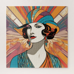 Elegante Dame Art Deco Geïnspireerde AI Kunstwerk  Legpuzzel