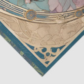 Elegante Dame Art Nouveau Blauwgroen Ephemera Tissuepapier (Detail)