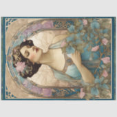 Elegante Dame Art Nouveau Blauwgroen Ephemera Tissuepapier (Voorkant)