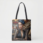 Elegante dame baas met Tattoo en draak Tote Bag (Voorkant)