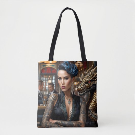 Elegante dame baas met Tattoo en draak Tote Bag (Voorkant)