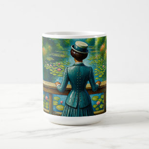Elegante dame bij de rivier koffiemok