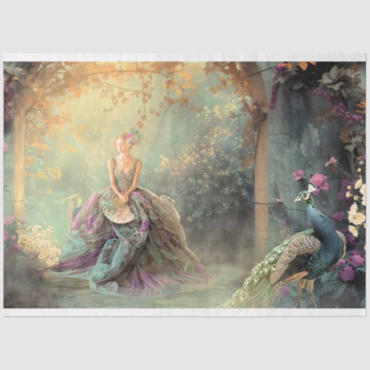 Elegante dame & een pauw, levendige portretkunst tissuepapier (Voorkant)