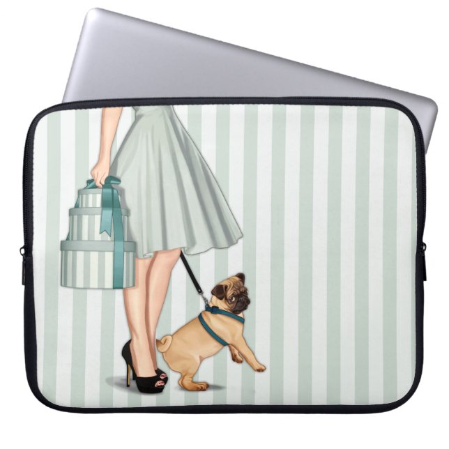Elegante dame en pug laptop sleeve (Voorkant)