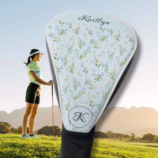 Elegante Dame Golfer Bloemmotief Naam Monogram Golfheadcover