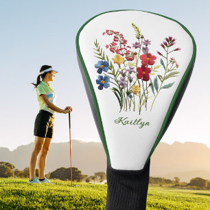 Elegante dame golfer nepborduurwerk bloemen golfheadcover