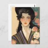 Elegante dame in een Pet Briefkaart (Voorkant / Achterkant)