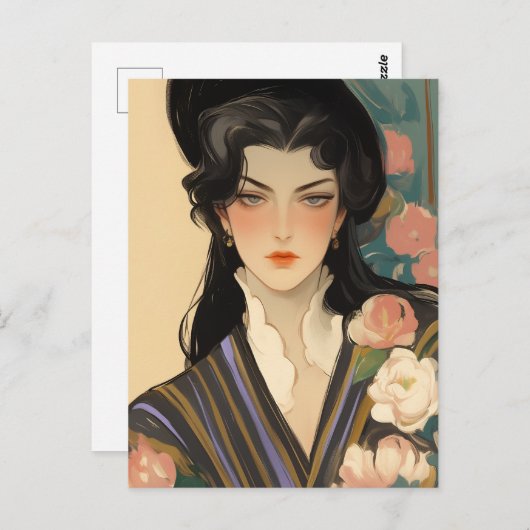 Elegante dame in een Pet Briefkaart (Voorkant / Achterkant)